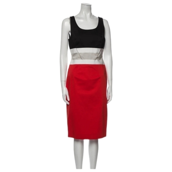 Carolina Herrera Red & Black Colorblock Sheath Dress - Picture 1 of 7